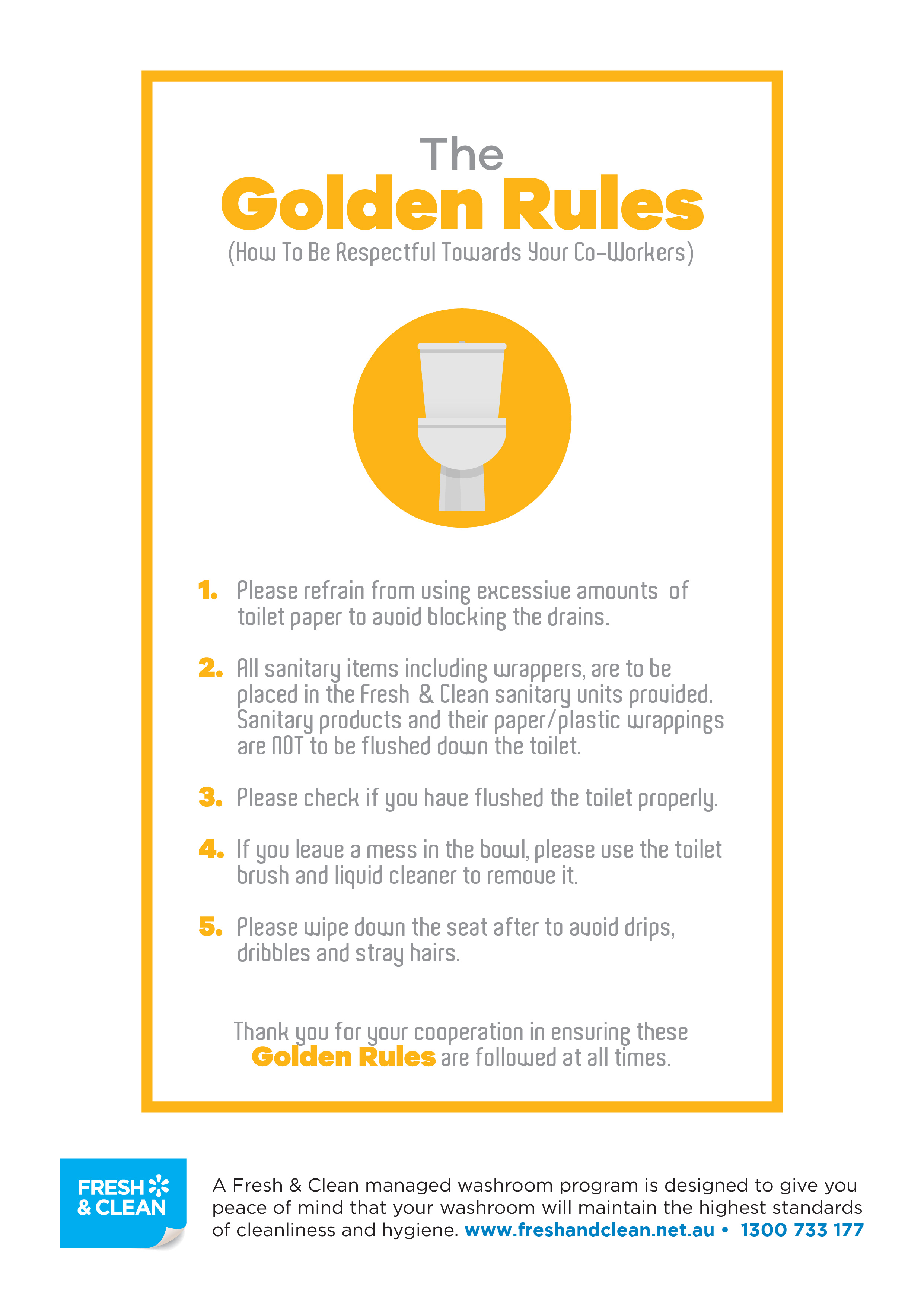 Fresh And Clean Toilet Etiquette Posters A4 The Golden Rules 